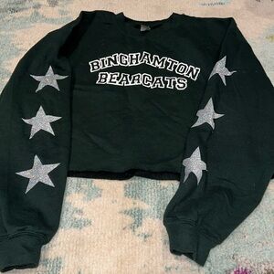 Binghamton University Bearcats Custom Made Cropped Crewneck with Glitter Stars